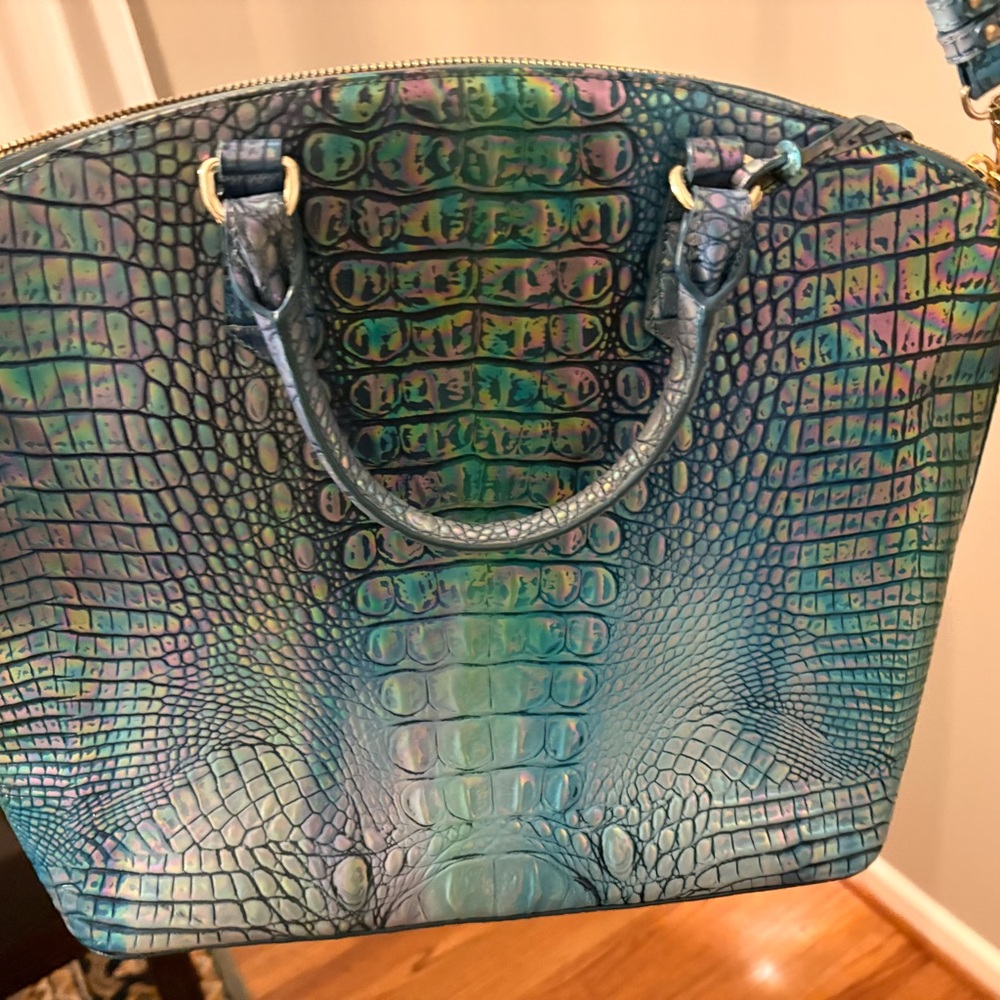 Brahmin Iridescent Teal Blue Croc-Embossed Satchel - Picture 10 of 11